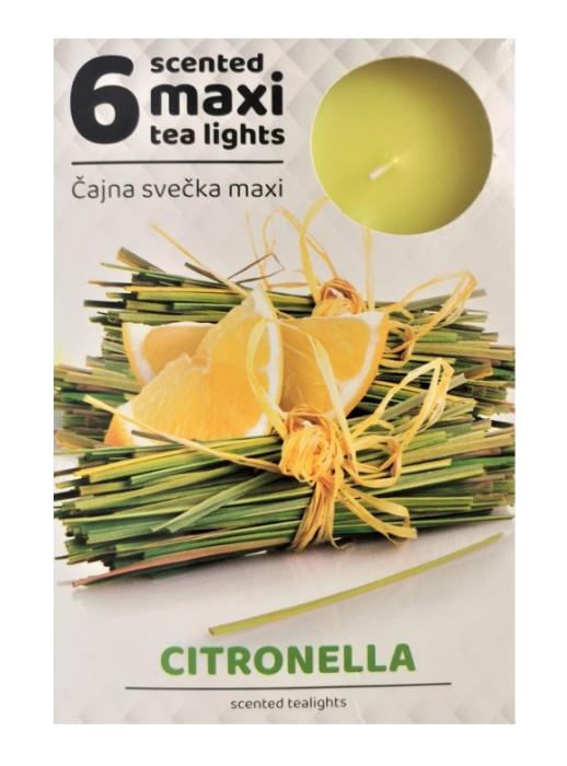 Čajna sveča citronela maxi za odganjanje insektov, 6 kos