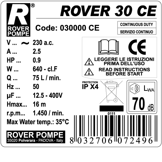 Pretočna črpalka Rover 30 CE