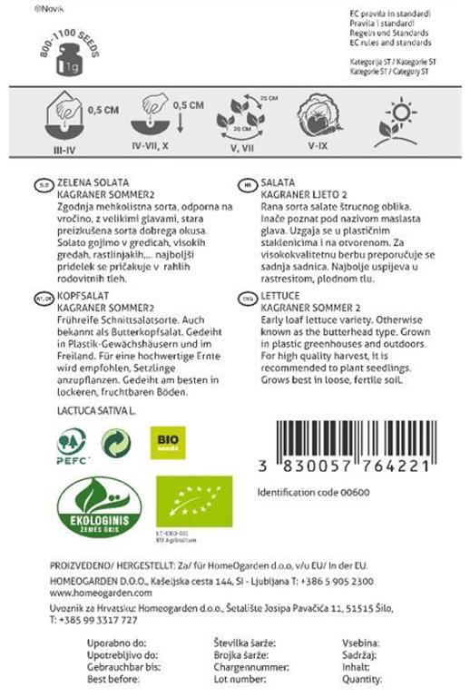 Zelena solata Sommer 2, EKO, 1g